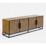 Modern oak sideboard with black metal base and handles – Lhae