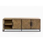 Modern oak sideboard with black metal base and handles – Lhae