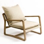 Natural oak and linen armchair with two cushioned seats and a minimalist frame, ideal for living rooms or lounge areas with a rustic-modern vibe.