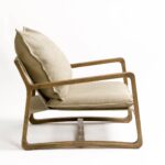 Natural oak and linen armchair with two cushioned seats and a minimalist frame, ideal for living rooms or lounge areas with a rustic-modern vibe.
