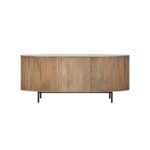 VALMONT Mango Wood Sideboard – Grey mango wood sideboard with three drawers, two doors, and black metal handles.