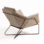 BUSCAR Natural Linen Armchair featuring padded back and arms, gold-colored metal frame, and a modern urban-chic design for elegant interiors.