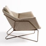 BUSCAR Natural Linen Armchair featuring padded back and arms, gold-colored metal frame, and a modern urban-chic design for elegant interiors.