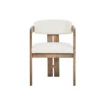 VALMONT Mango Wood Dining Chair – Grey mango wood chair with cream boucle upholstery and modern open-back design.