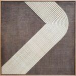 Square woven palm wall art in oak frame with light and dark brown tones, by Versmissen.