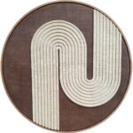JULIE circular wall art with natural and dark brown woven palm in oak veneer frame by Versmissen.