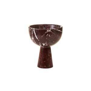 ASTER Red Marble Pedestal Bowl – Small red marble bowl with pedestal base and subtle white veining for contemporary decor styling.