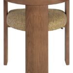 Contemporary armchair with a walnut-finished wood frame and Havana-coloured cushion in VEROTEX fabric, designed for modern, eco-conscious interiors.