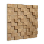 BLOCKS natural wood wall sculpture with geometric 3D cube design in natural finish.