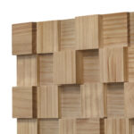 BLOCKS natural wood wall sculpture with geometric 3D cube design in natural finish.