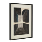 Abstract turquoise canvas wall art with black frame and glass front.