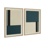 FLORIDA abstract ocean green and beige framed canvas art set with glass and wood accents.