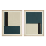 FLORIDA abstract ocean green and beige framed canvas art set with glass and wood accents.