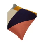 Abstract embroidered cushion in multi-colour geometric pattern, square shape with cotton and acrylic fabric blend.