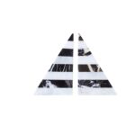 Set of two striped black and white marble bookends with a geometric triangular design.