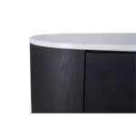Black-brown oak chest of drawers with white stone top, oval silhouette, and black metal handles—perfect for modern, refined spaces.