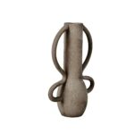 Small grey aluminium vase with a textured finish and angular curves, blending industrial and contemporary style.