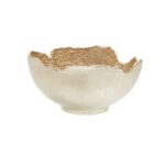 Large decorative bowl with silver and gold metallic finish in sculptural aluminium.