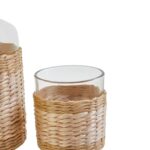 3-piece glass and decanter set with rattan wrap – stylish drinkware for bar or home use.