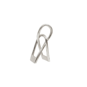 Small handcrafted nickel finish aluminium sculpture with textured surface.