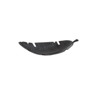 ARNI Black Curved Leaf Dish – Textured Aluminium Decorative Bowl Bring a touch of mid-century modern charm to your home with the ARNI Black Finish Curved Leaf Dish. Expertly crafted from 100% aluminium, this decorative dish features an elegantly curved silhouette and a richly textured surface that mimics natural leaf veining. Finished in matte black, it serves as a striking standalone piece or a stylish catch-all on consoles, coffee tables, or sideboards. The sculptural form and intricate detail make it a perfect accent for interiors that embrace organic shapes and minimalist elegance. Features: Handcrafted curved aluminium leaf design Rich textured veining for added dimension Matte black finish complements modern and rustic décor Versatile as a centrepiece or functional décor item Specifications: Dimensions: H11 × W41 × D15 cm Weight: 0.65 kg Materials: Aluminium 100% Product Code: LS111482 Estimated Delivery: 3 – 10 working days Meta Descrip