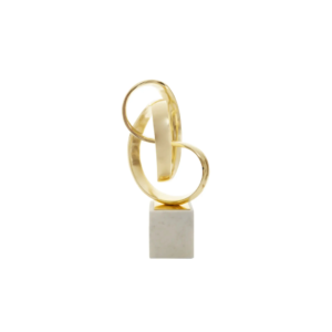Gold knot sculpture on white marble base – elegant contemporary décor accent.