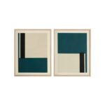 FLORIDA abstract ocean green and beige framed canvas art set with glass and wood accents.