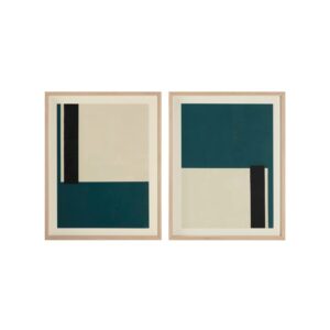 FLORIDA abstract ocean green and beige framed canvas art set with glass and wood accents.