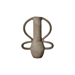 Small grey aluminium vase with a textured finish and angular curves, blending industrial and contemporary style.