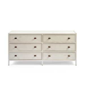 MARIO chest of drawers with 6 drawers in white patinated oak, offering modern minimalist style and ample storage.