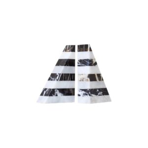 Set of two striped black and white marble bookends with a geometric triangular design.