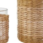 3-piece glass and decanter set with rattan wrap – stylish drinkware for bar or home use.