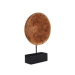 Large carved mango wood disc on a black iron base with textured concave surface.