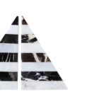 Set of two striped black and white marble bookends with a geometric triangular design.