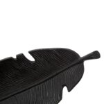 Black aluminium curved leaf dish with rustic textured surface – decorative home accent bowl.
