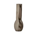 Small grey aluminium vase with a textured finish and angular curves, blending industrial and contemporary style.