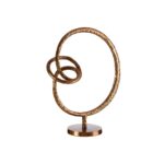 Round rough bronze abstract aluminium sculpture with circular base.