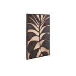 Black and gold leaf wall art on textured canvas, featuring bold gold detailing and a solid wood frame for a luxurious, nature-inspired look.