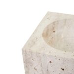 Square travertine bowl with round interior, showcasing earthy tones and natural veining.
