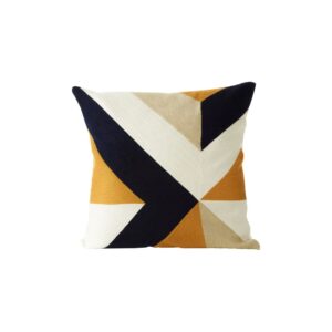 Square cushion with geometric embroidery in assorted tones, adding a bold, contemporary accent to any room.