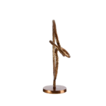 Round rough bronze abstract aluminium sculpture with circular base.