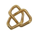 Gold distressed interlinked loop sculpture with modern minimalist design.
