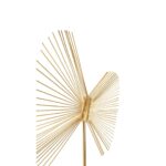 Elegant gold spiral sculpture with spokes on a white marble base.