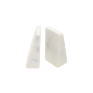 Set of two white marble bookends with polished surface and unique veining.
