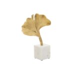 Gold ginkgo leaf sculpture on white marble base – botanical-inspired décor accent.