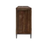 Elmwood sideboard with silver sunburst door design and silver iron handles.