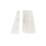 Set of two white marble bookends with polished surface and unique veining.