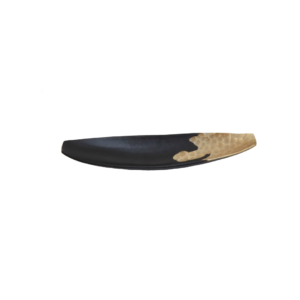 Black and gold aluminium boat dish with dimpled texture – modern sculptural table decor.