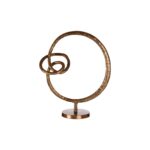 Round rough bronze abstract aluminium sculpture with circular base.