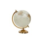 Gold globe with iron arc and mirrored base – elegant decorative piece for desk or shelf.